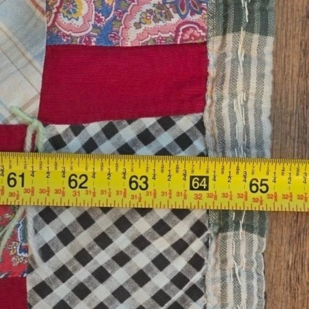Vintage Handmade Patchwork Tied Quilt Red Multi Color‎ Scrap Cotton 81x65 Folk